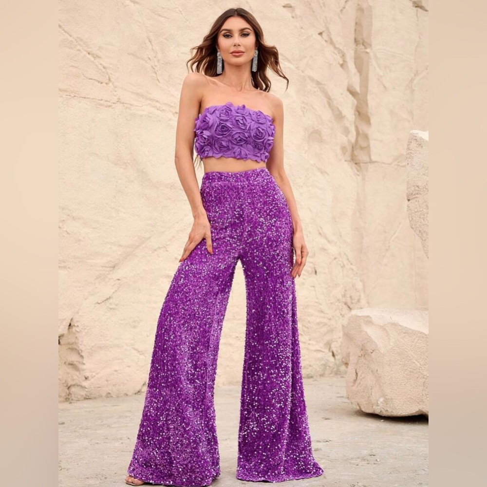 NNW Sequin Tube Top & Wide Leg Pants Set